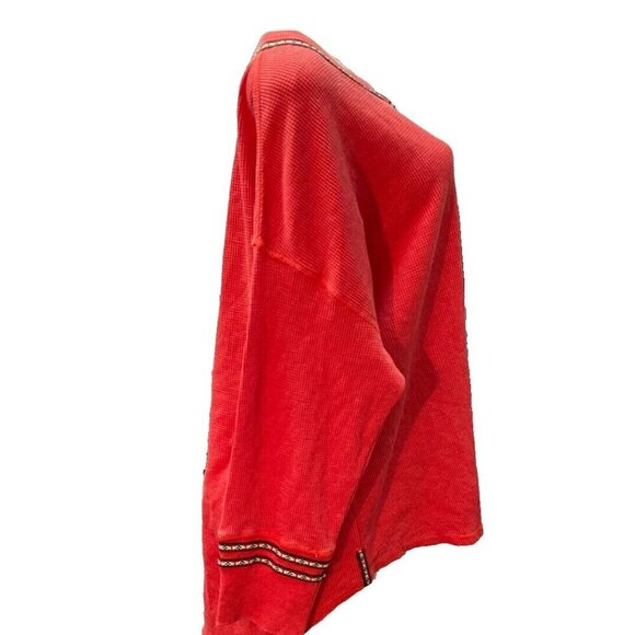 Woman Within +22/24 Autumn Blaze Button Neckline Waffle Knit Long Sleeve Top - Picture 3 of 5